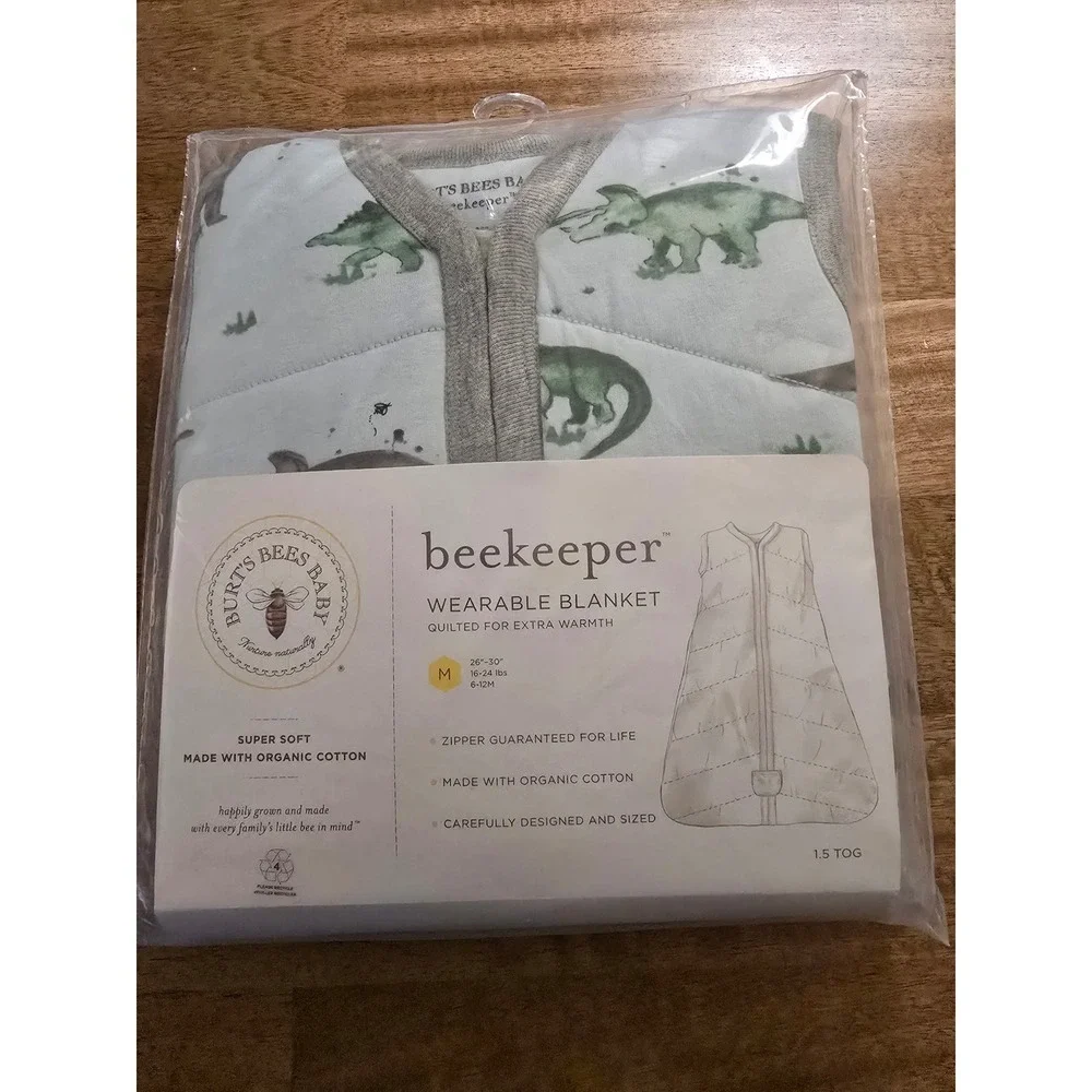 Burts Bees Baby Beekeeper Wearable Blanket Quilted Organic Cotton Dino Blue Med